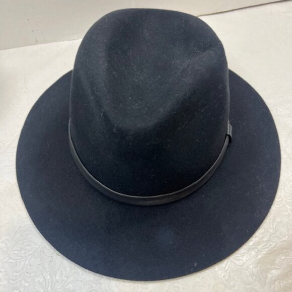 Large Brim Wool Fedora Hat Accented w/Leather Band Trim Black - Picture 5 of 12
